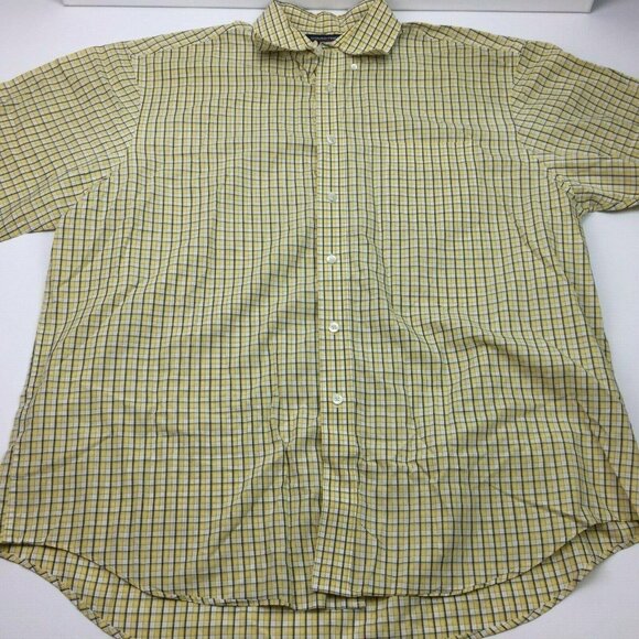 Roundtree & Yorke Mens Plaid Yellow Short Sleeved Shirt Size XL - Picture 1 of 7